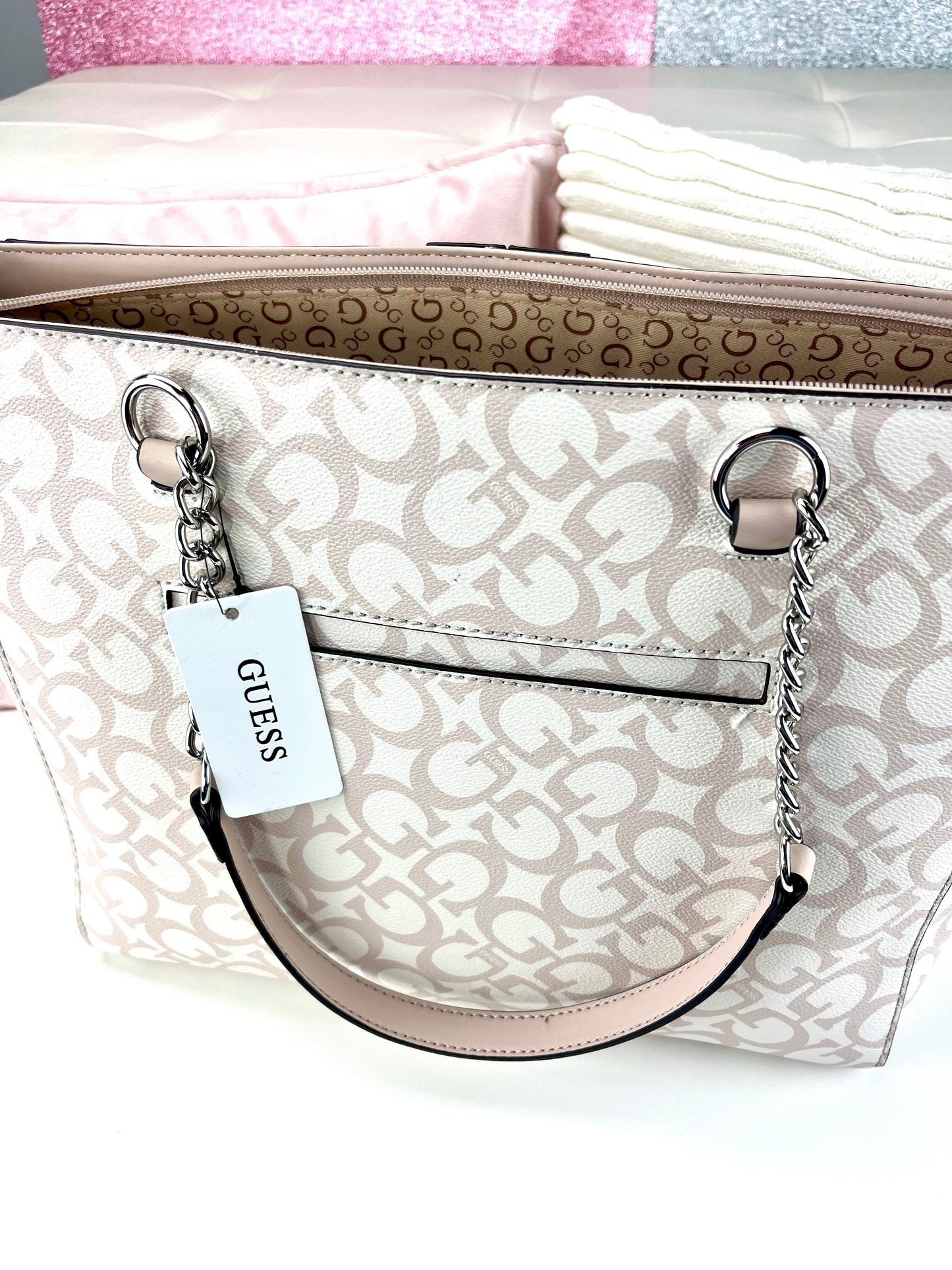 Guess Tote BAG Pink-White Logo-Line
