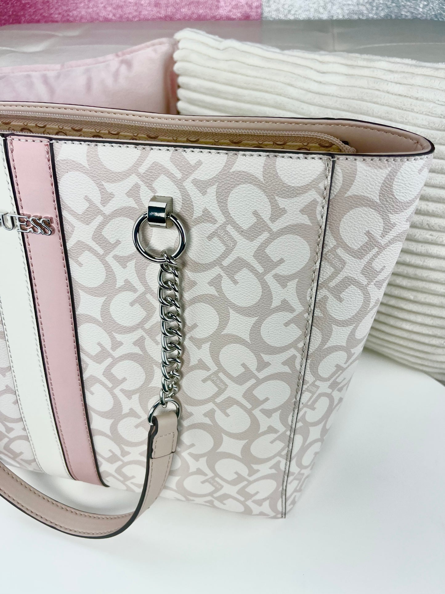 Guess Tote BAG Pink-White Logo-Line