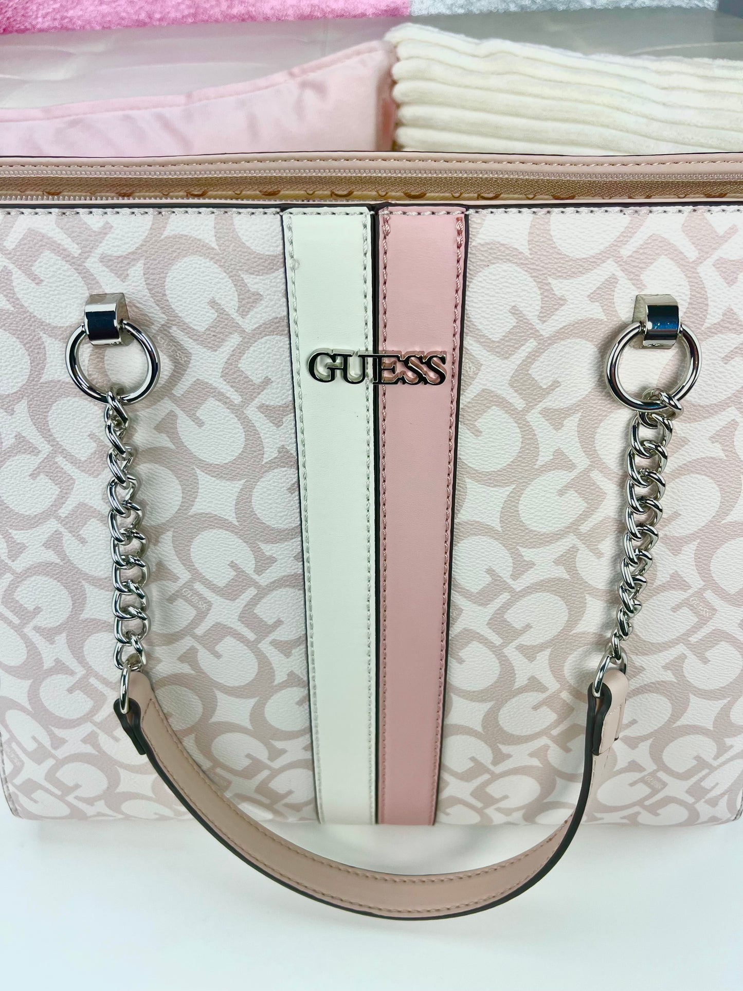 Guess Tote BAG Pink-White Logo-Line