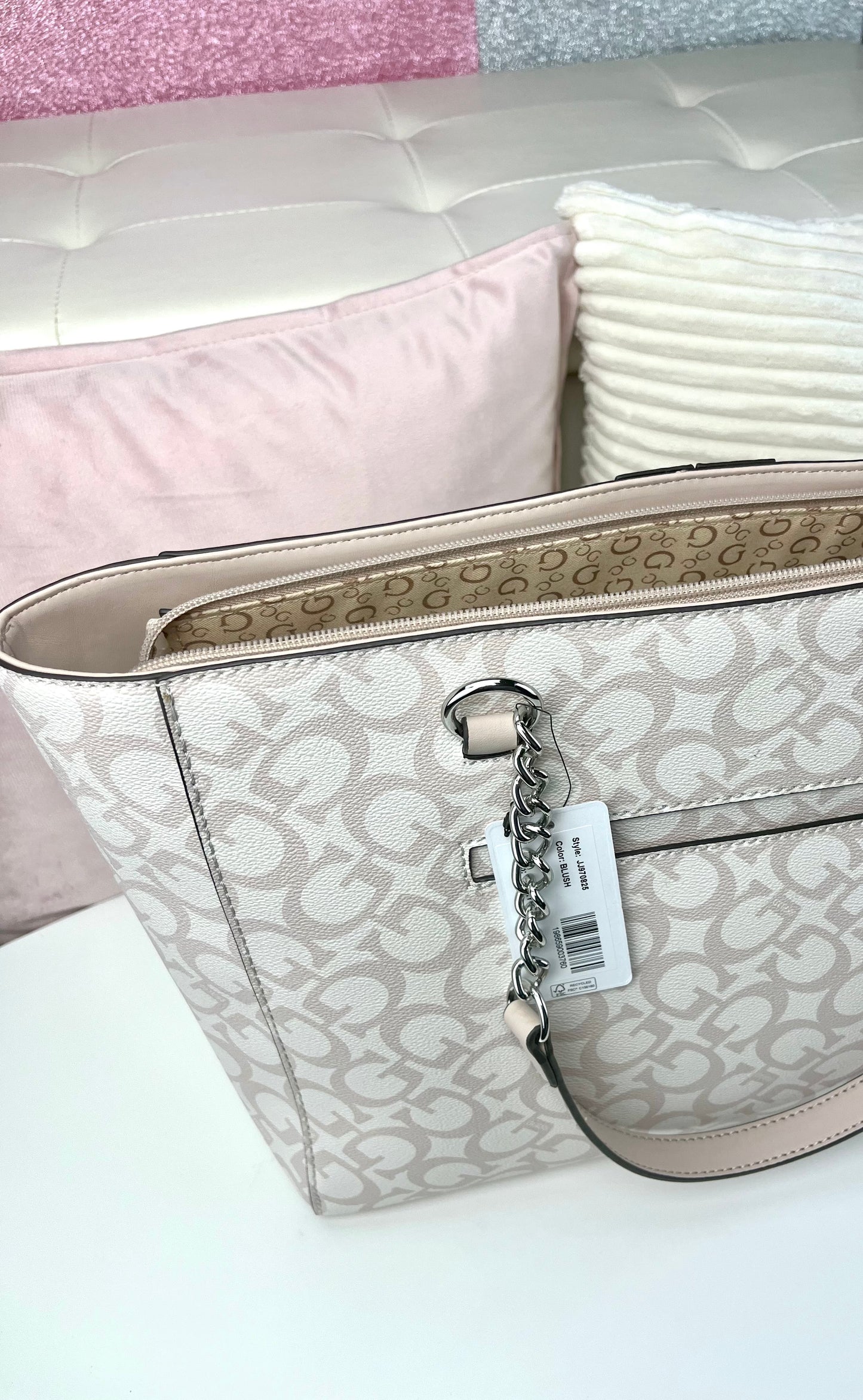 Guess Tote BAG Pink-White Logo-Line