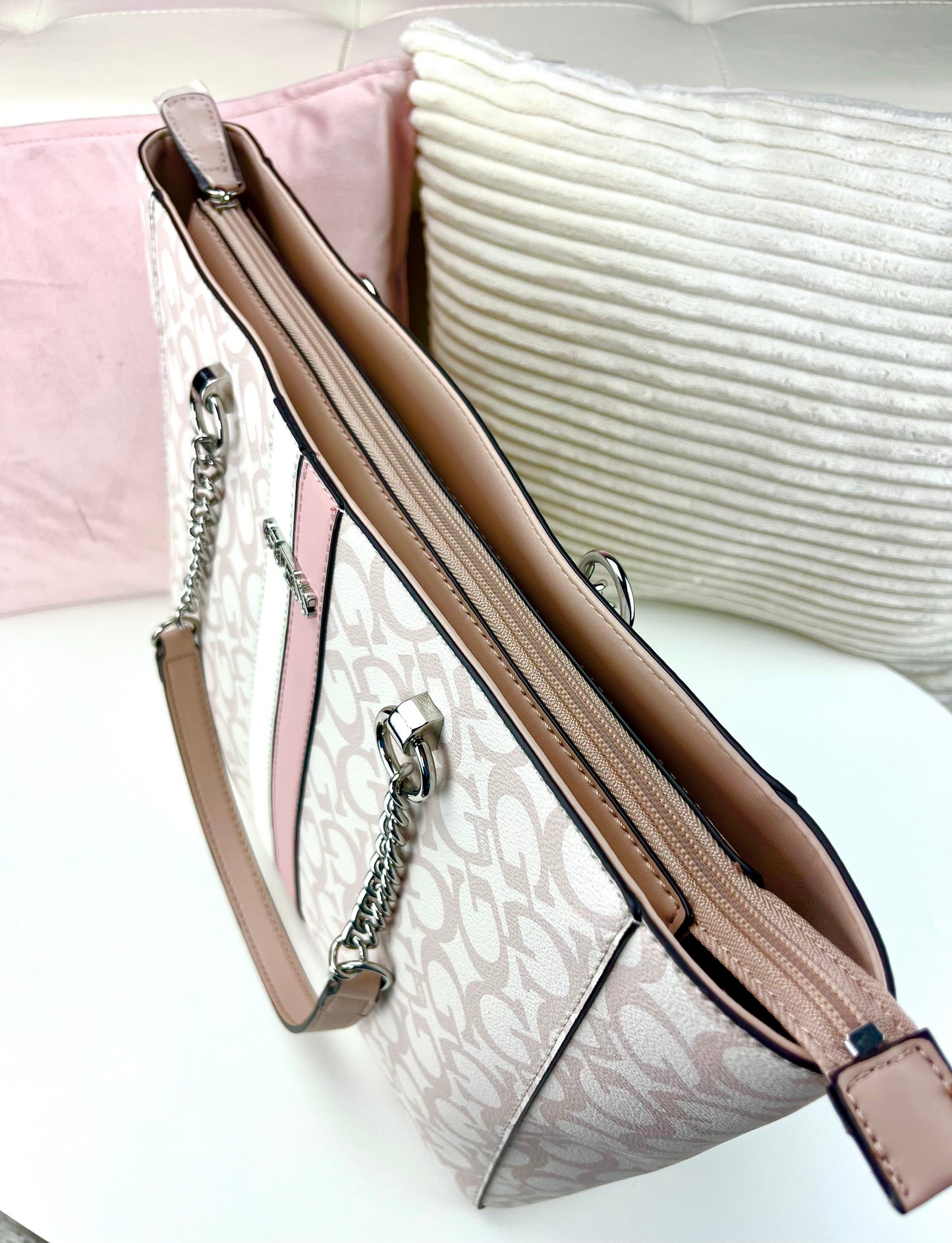 Guess Tote BAG Pink-White Logo-Line