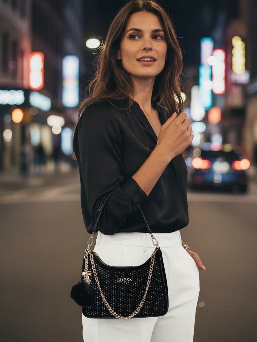 Guess Holly Velvet Shoulder BAG Black