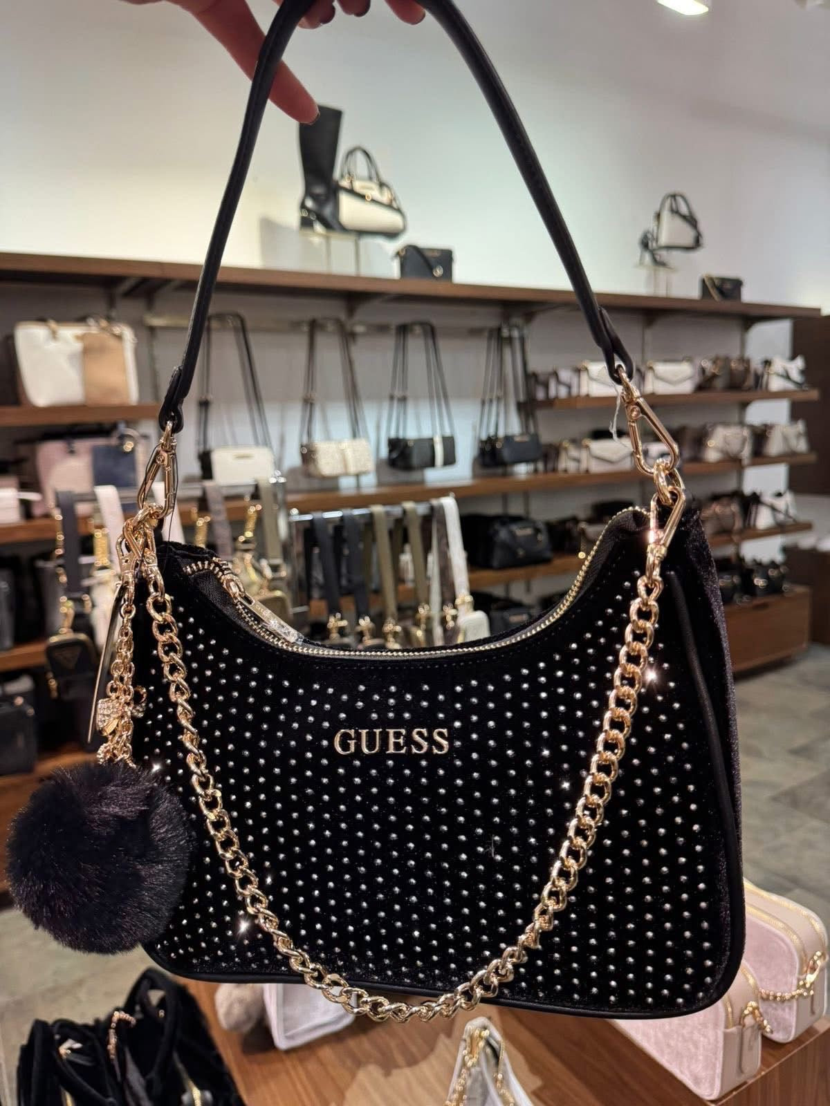 Guess Holly Velvet Shoulder BAG Black