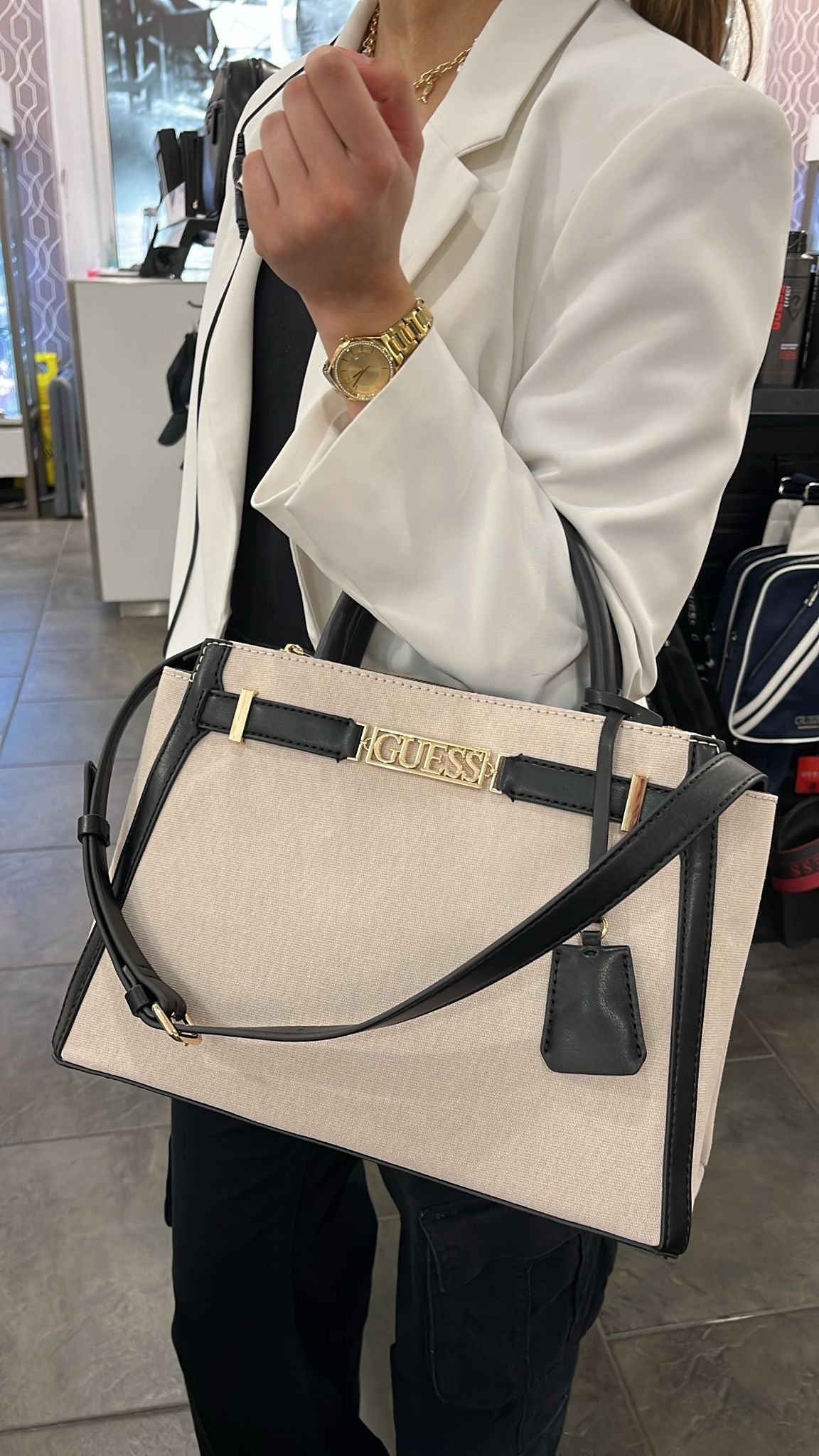 Guess Satchel Beige-Black
