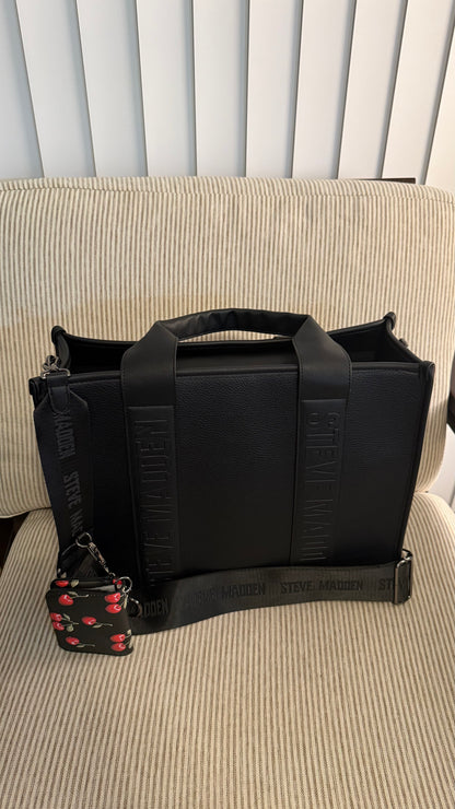 Steve Madden Tote Bag Cherry Card Holder Black