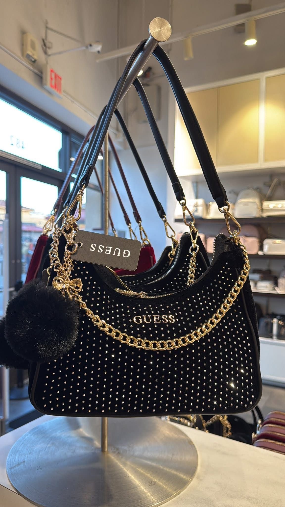 Guess Holly Velvet Shoulder BAG Black