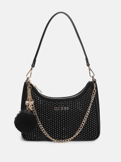 Guess Holly Velvet Shoulder BAG Black