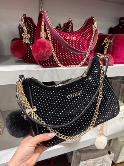 Guess Holly Velvet Shoulder BAG Black