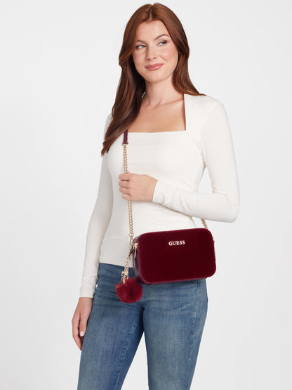 Guess Holly Velvet Crossbody Wine