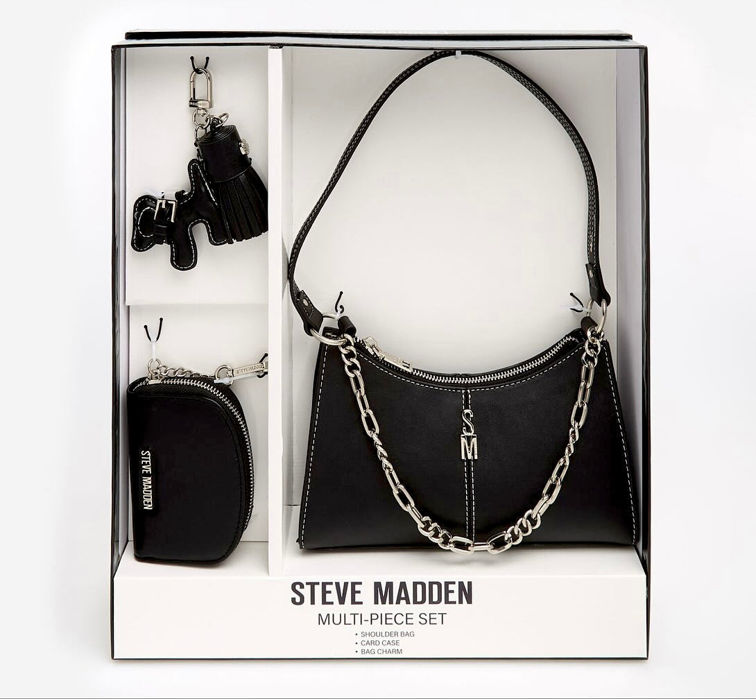 Steve Madden Shoulder BAG GIFT Set Charms Black