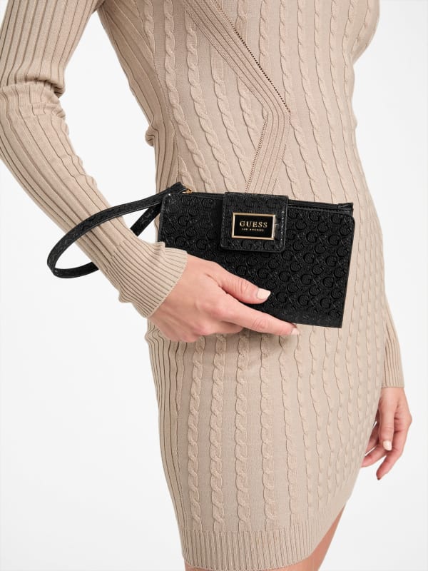 Guess Billetera Phone Shiny Negra