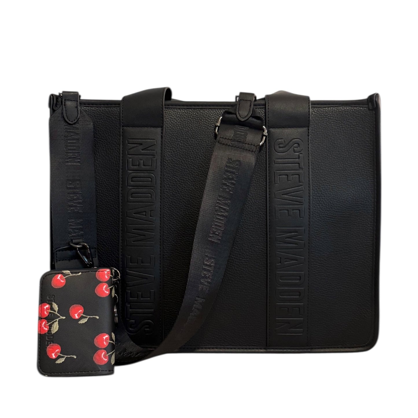 Steve Madden Tote Bag Cherry Card Holder Black