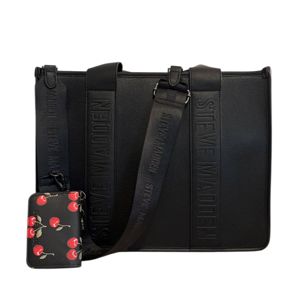 Steve Madden Tote Bag Cherry Card Holder Black