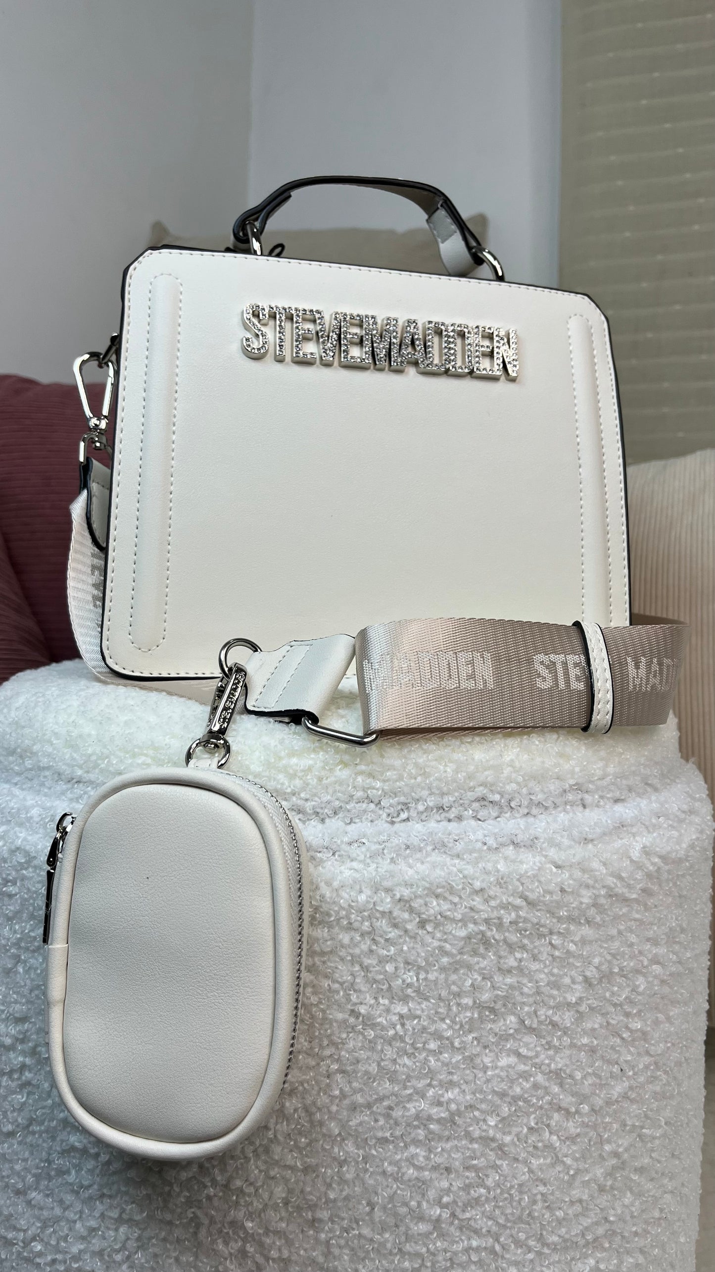 Steve Madden Crossbody Logo Brillante Blanco crema