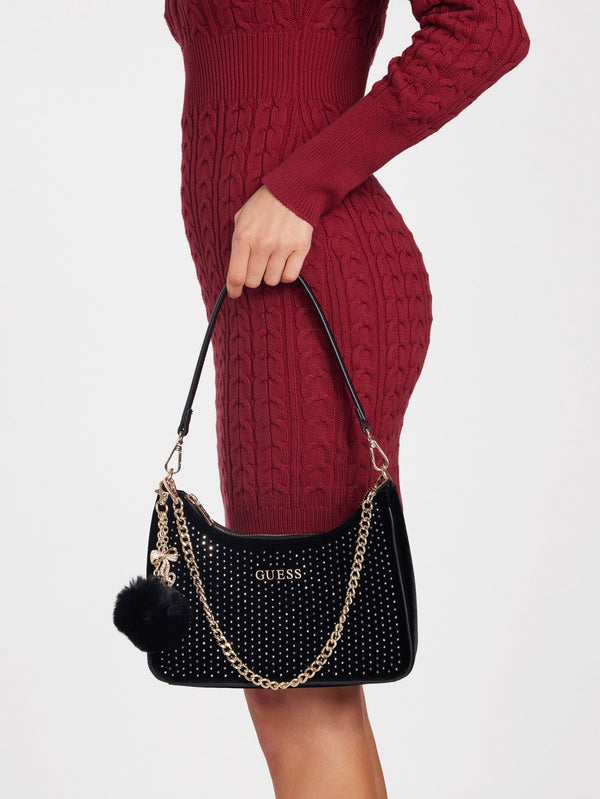 Guess Holly Velvet Shoulder BAG Black