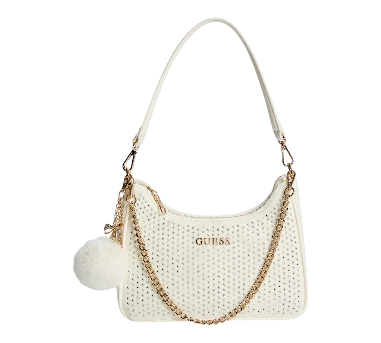 Guess Holly Velvet Shoulder BAG White