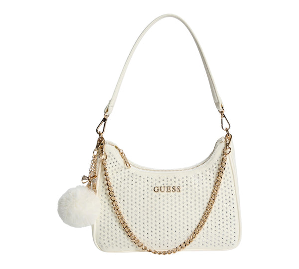 Guess Holly Velvet Shoulder BAG White