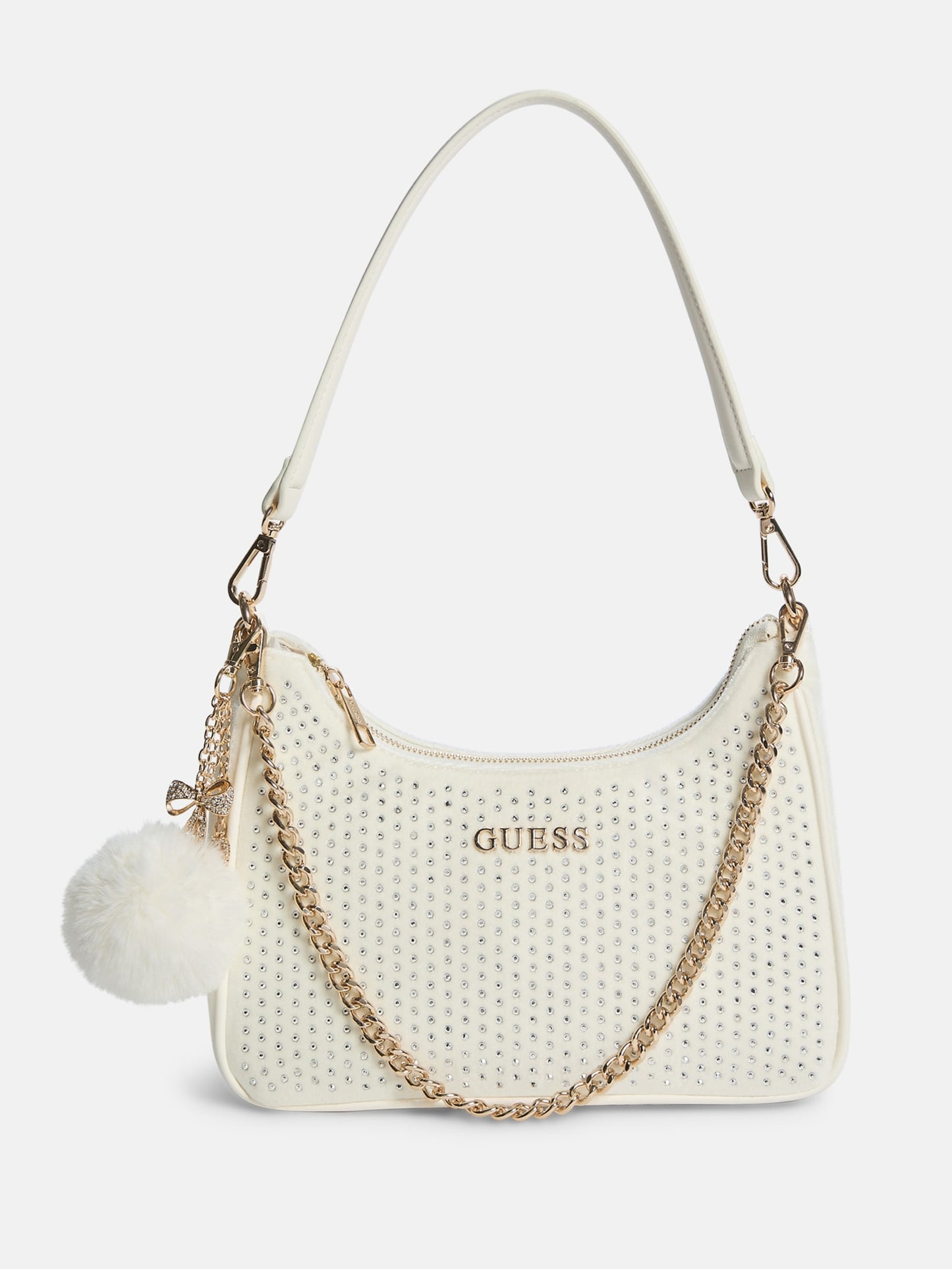 Guess Holly Velvet Shoulder BAG White