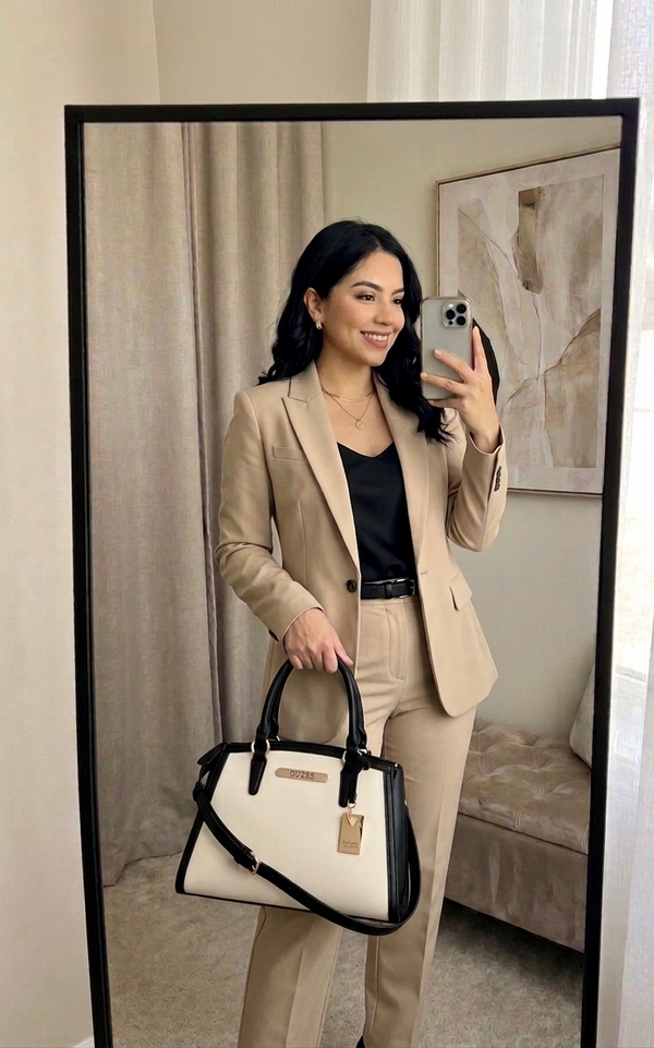 Guess Satchel Kyrie Saffiano Beige
